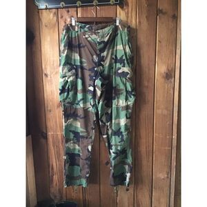 GI Camo Pants Size 35-39 Adjustable Drawstring Cuffs 6 Pockets Button